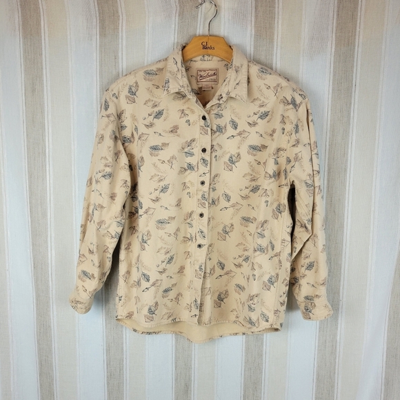 Vintage Woolrich 100% Cotton Button Down Shirt Flannel Size Large Leaves Neutral - Picture 1 of 8